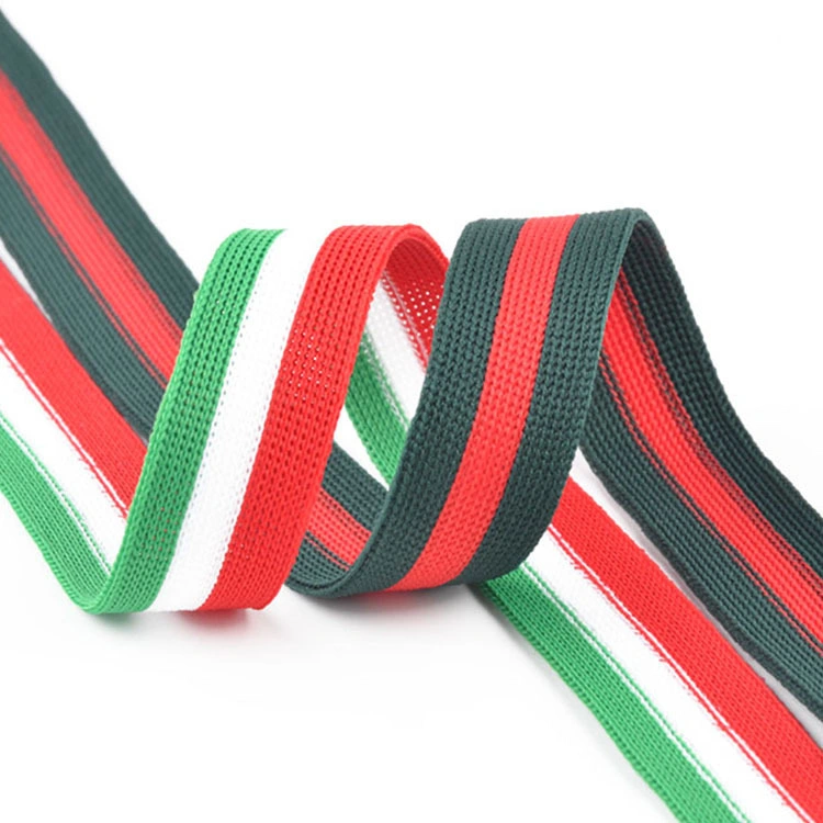 Rainbow Poly Tape and Multi Color Rib Knit Stripe Tape Trim Knit Webbing for Sweatshirt Decoration