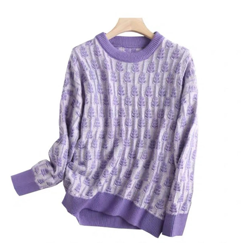 Ladies Leaf Pattern Knitted Pullover