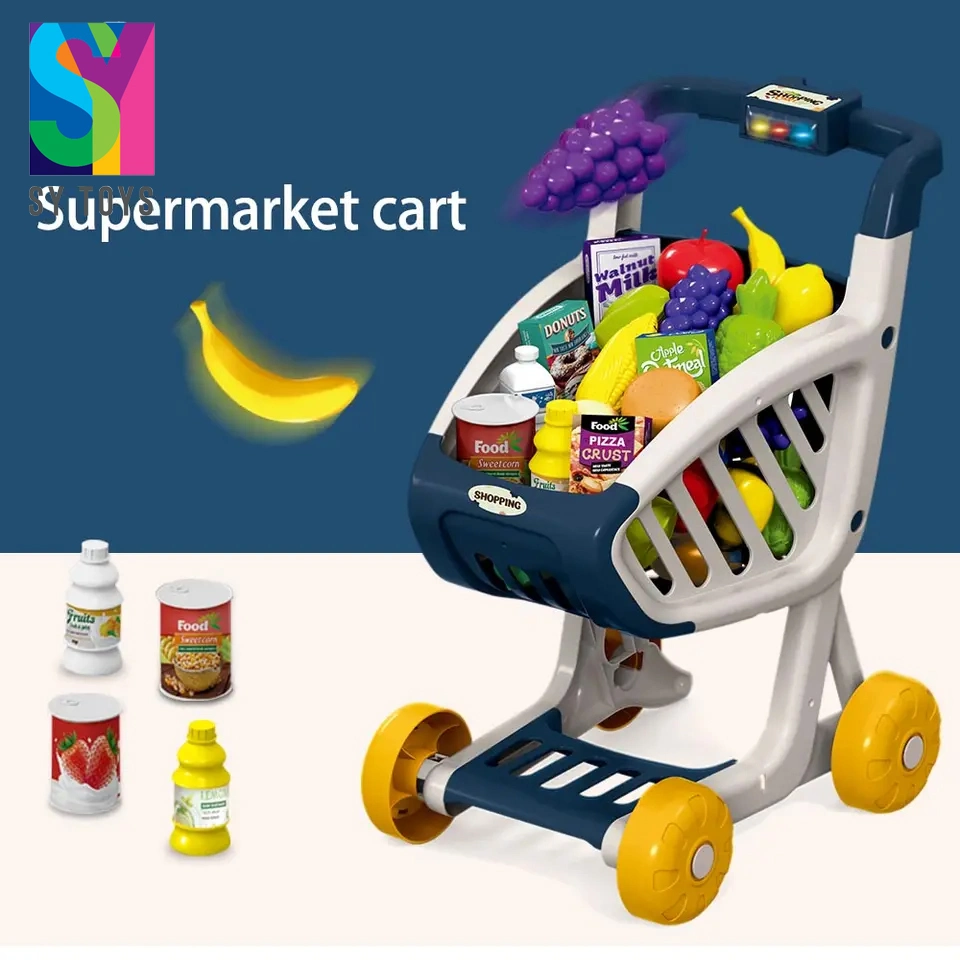 Sy Simulation Children Play Food Sets Pretend Play Supermarket Shopping Cart Toys
