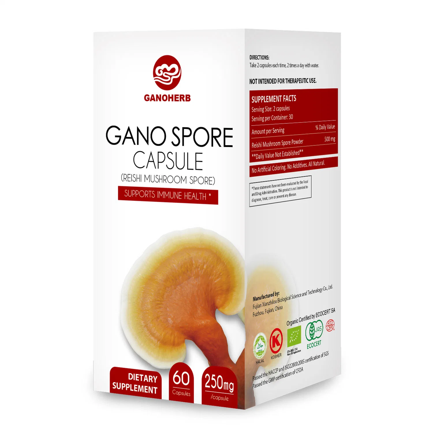 Ganoderma lucidum cápsula la cápsula de esporas con la Unión Europea EE.UU. Jas Certificado Orgánico