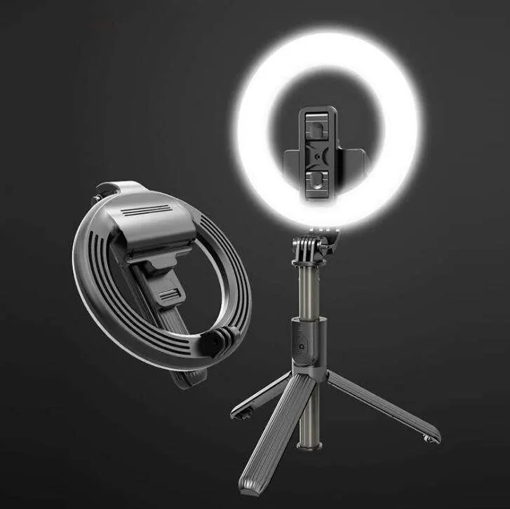 L07 Selfie Stick Foldable Handheld Remote Shutter Tripod with 5" LED Ring Photography Light