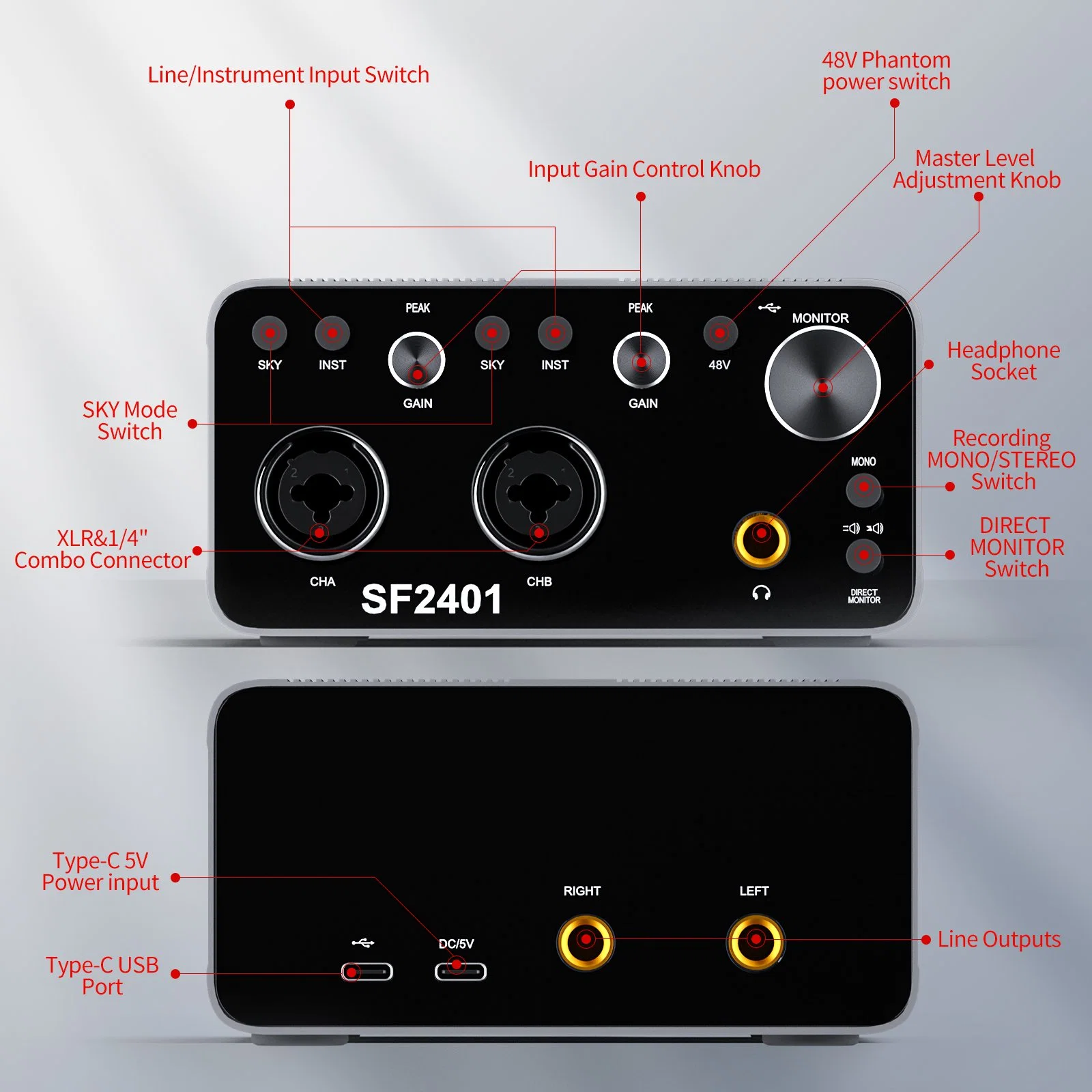 Interfaz de audio USB para grabación/Podcasting/Streaming con Studio la calidad de sonido