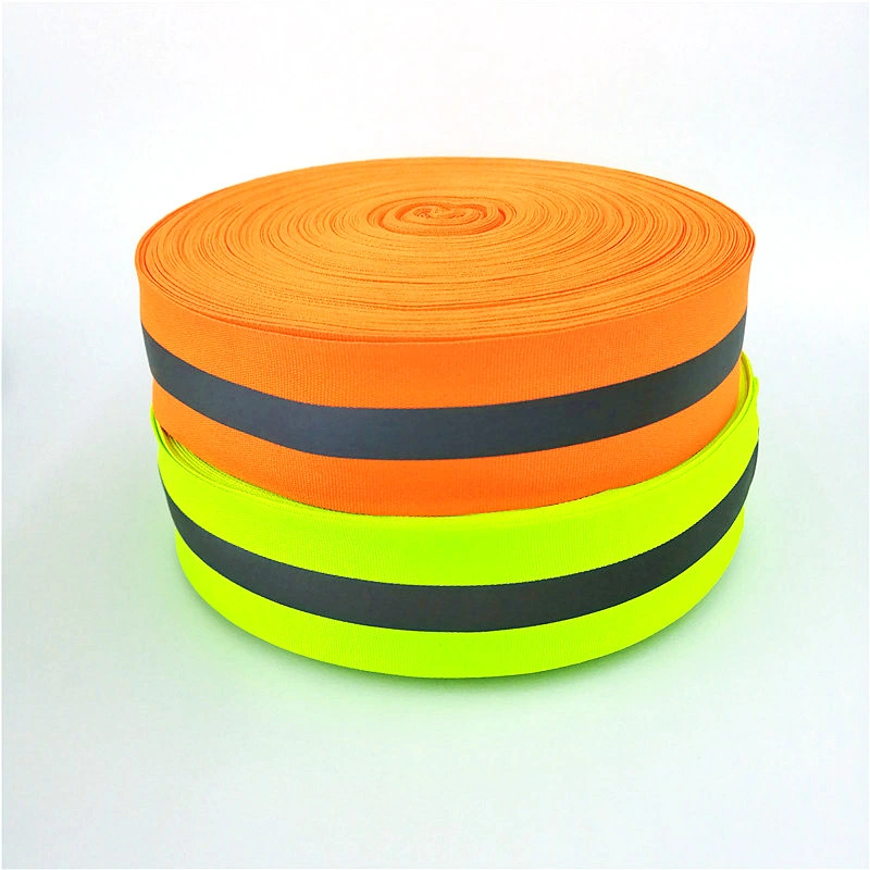 Hochwertige Vorsicht Webbing Custom Elastic Coated Webbing Fluoreszierendes Polyester Reflektierender Riemen