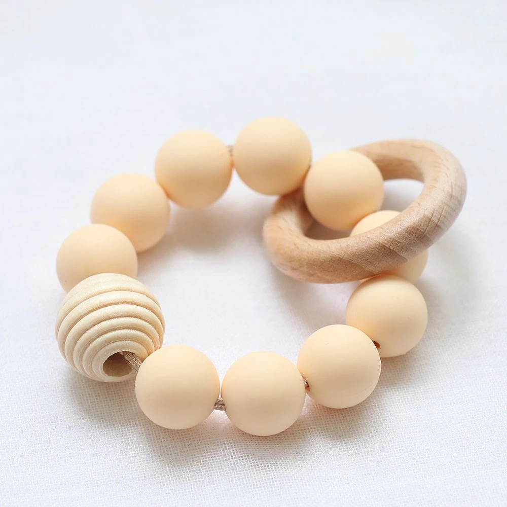 Wholesale/Supplier Baby Teether Circle Pacifier Ring Dummy Wooden Silicone Teething Toy Ring for Infant