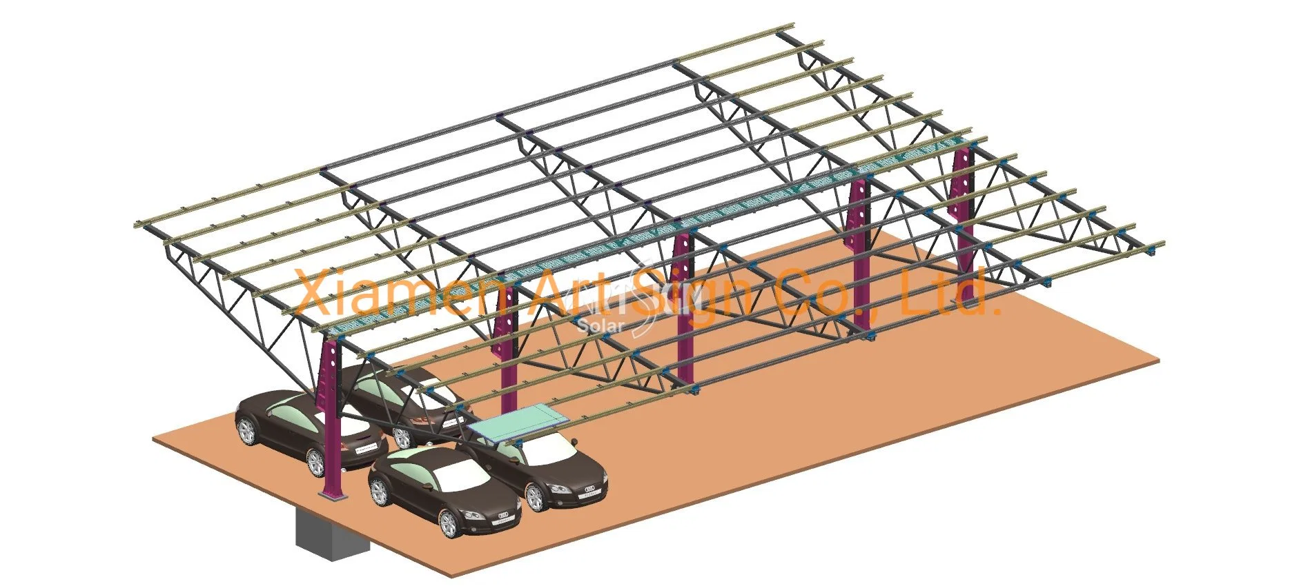 Solar Panel Ground Mount Car Parking Steel Solar Carport