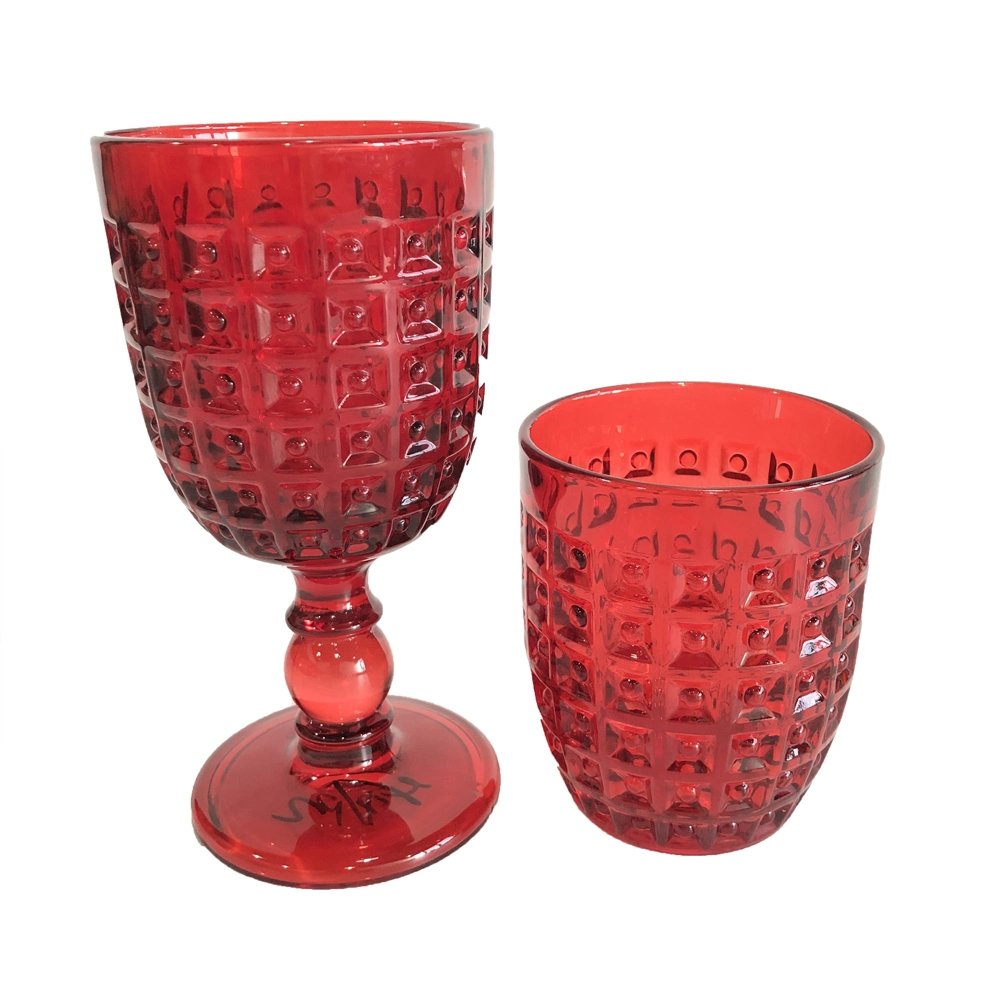 Colour Diamond Tumbler and Goblet Glassware Set Wedding Drinking Glass