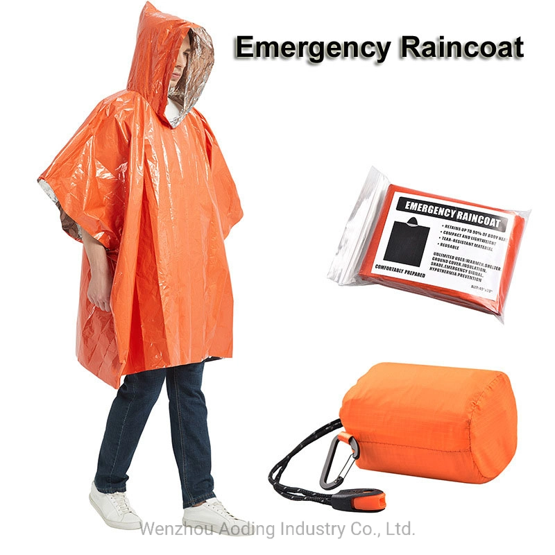 Multi Purpose Anti Tear Orange Survival PE Mylar Emergency Rain Poncho