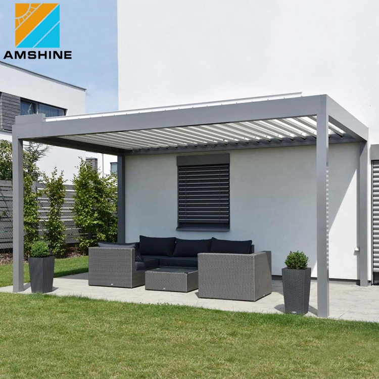 Impermeable Metal Refugio Jardín Pabellón cenador Patio Sala de sol Pergola Bioclimática Auto Motorized aluminio Louvre techo Greenhouse Muebles al aire libre para la venta