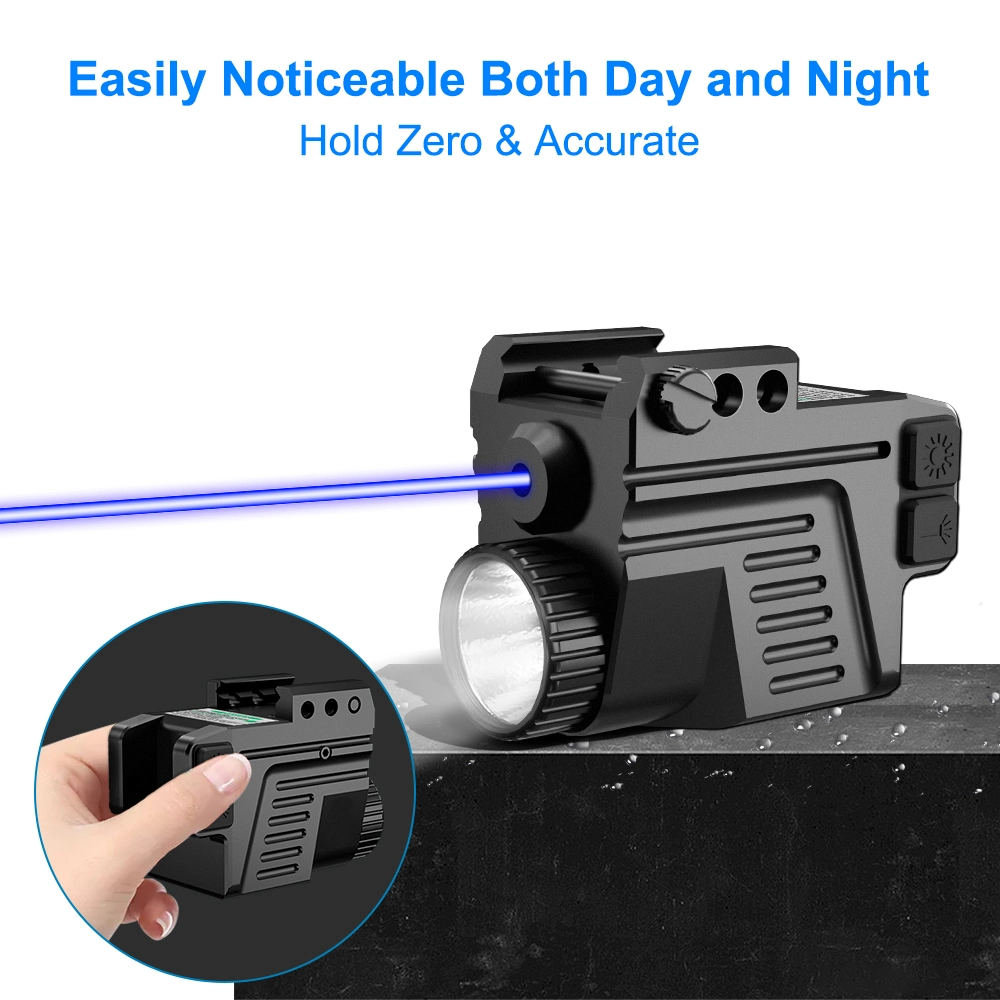 Rechargeable Subcompact Blue Gun Laser Sight Combo for Self Defense Tactical Flashlight Micro Mira Laser Scope