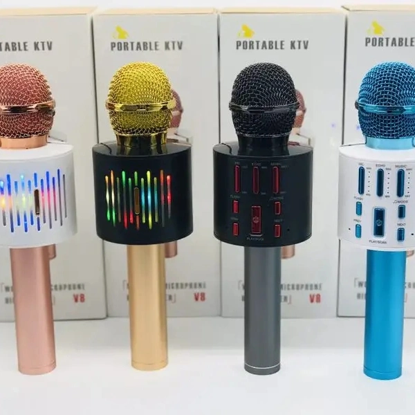 New Arrivals 4.2 Wireless Karaoke V8 Microphone Condenser Microphone for Home Mini Microphone Speaker Support TF USB