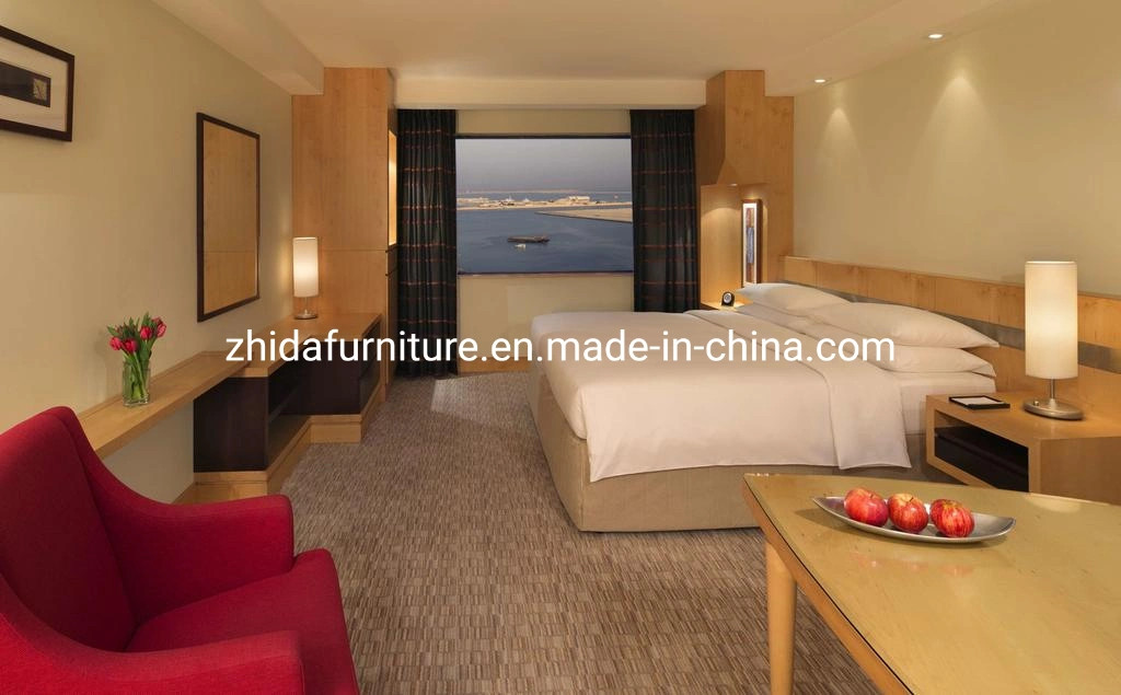 Zhida Customize Made Wooden Furniture Commercial Hotel Room Double Bedroom Set King Queen Size Bed with Leisure Chair