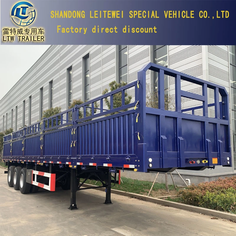 Heavy Truck Transport 3 Axles 50ton Loading Double Decker Fast Food Side Wall Fence Cargo High Side Fence Semi Truck Trailer