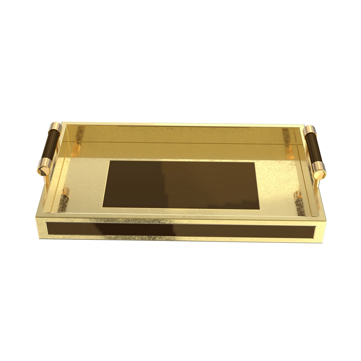 Gold Foiled Wooden Tray with Acrylic Veneered and Metal Handle