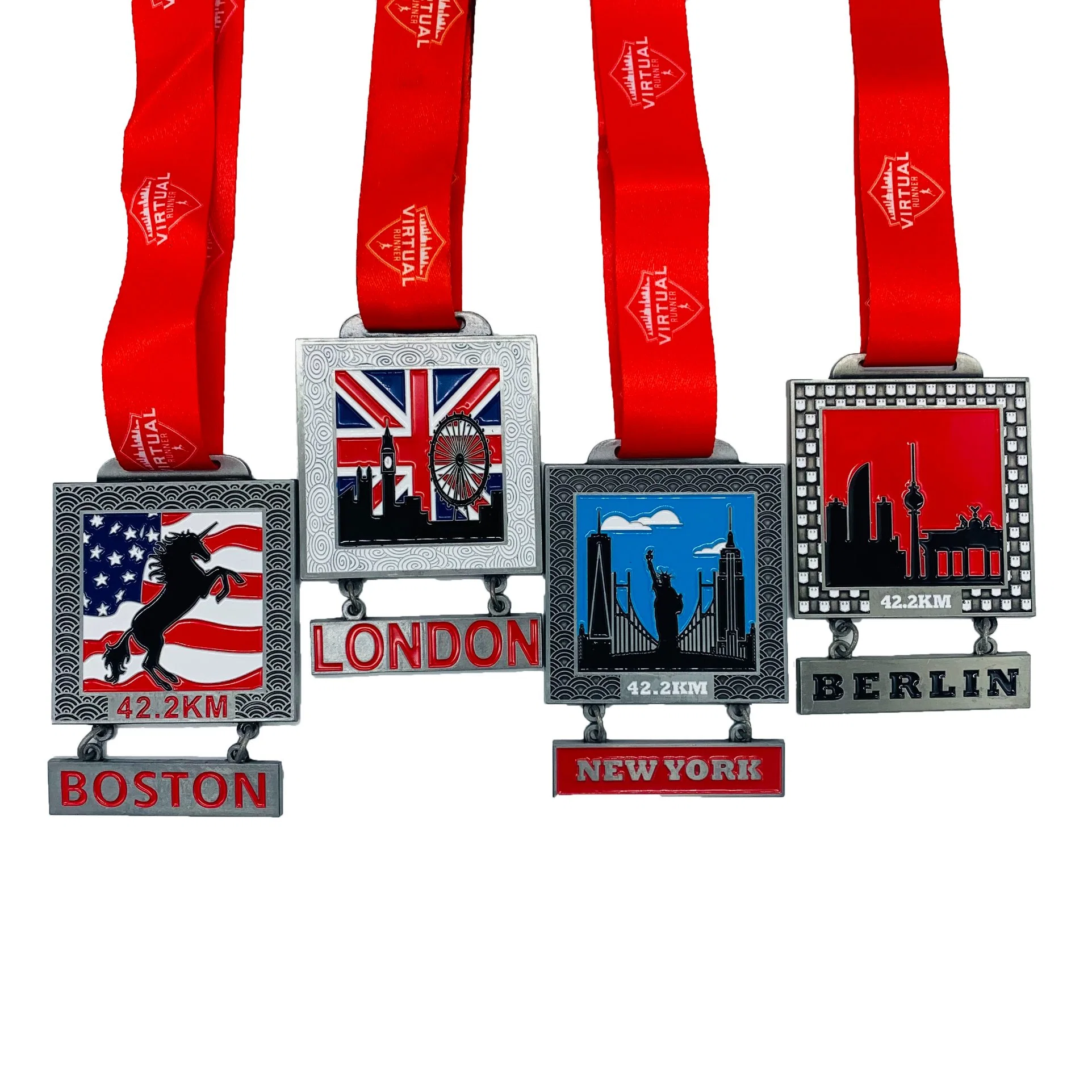 Wholesaler Creative Design High Quality Zinc Alloy Metals Medal with Ribbon Custom City Logo London Beijing Building Feature Marathon Sports Medal