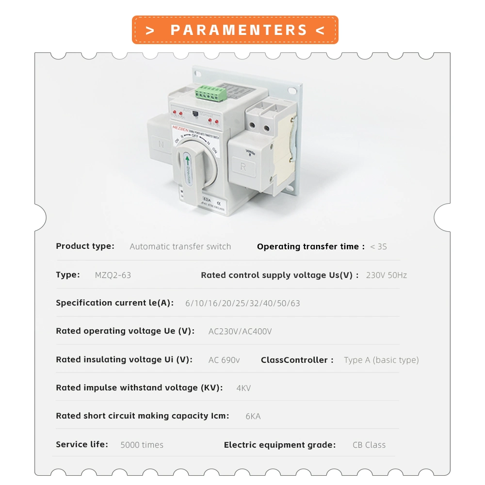 Gerador doméstico alimentação Solar 2p 63A Interruptor ATS transferência automática Controlador do interruptor