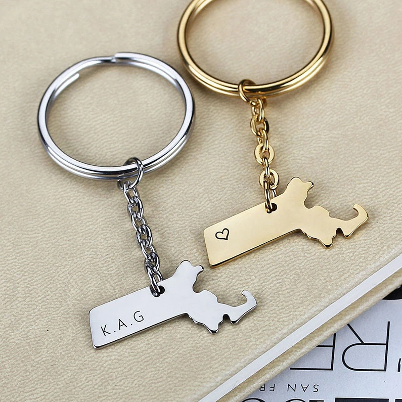 State Charm Keychain Custom Name Friendship Metal Key Ring Gift