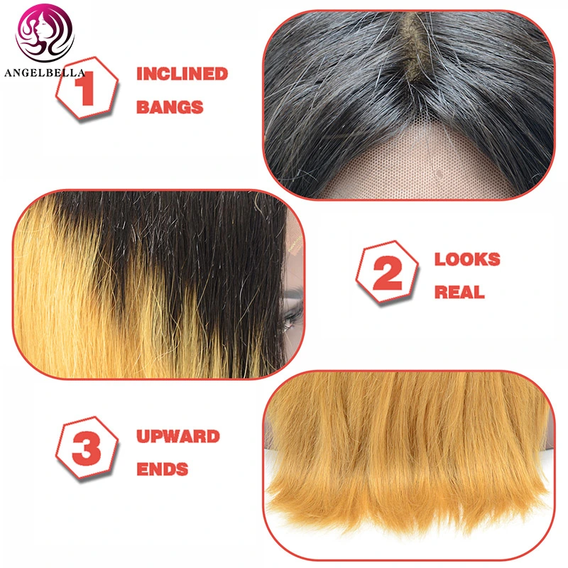 أنجيلبيلا ويكس شعر الإنسان لace الجبهة أومبر 4*4 1b-27# 18 بوصة الشعر Wigs الإنسان منتجات الشعر للنساء السود