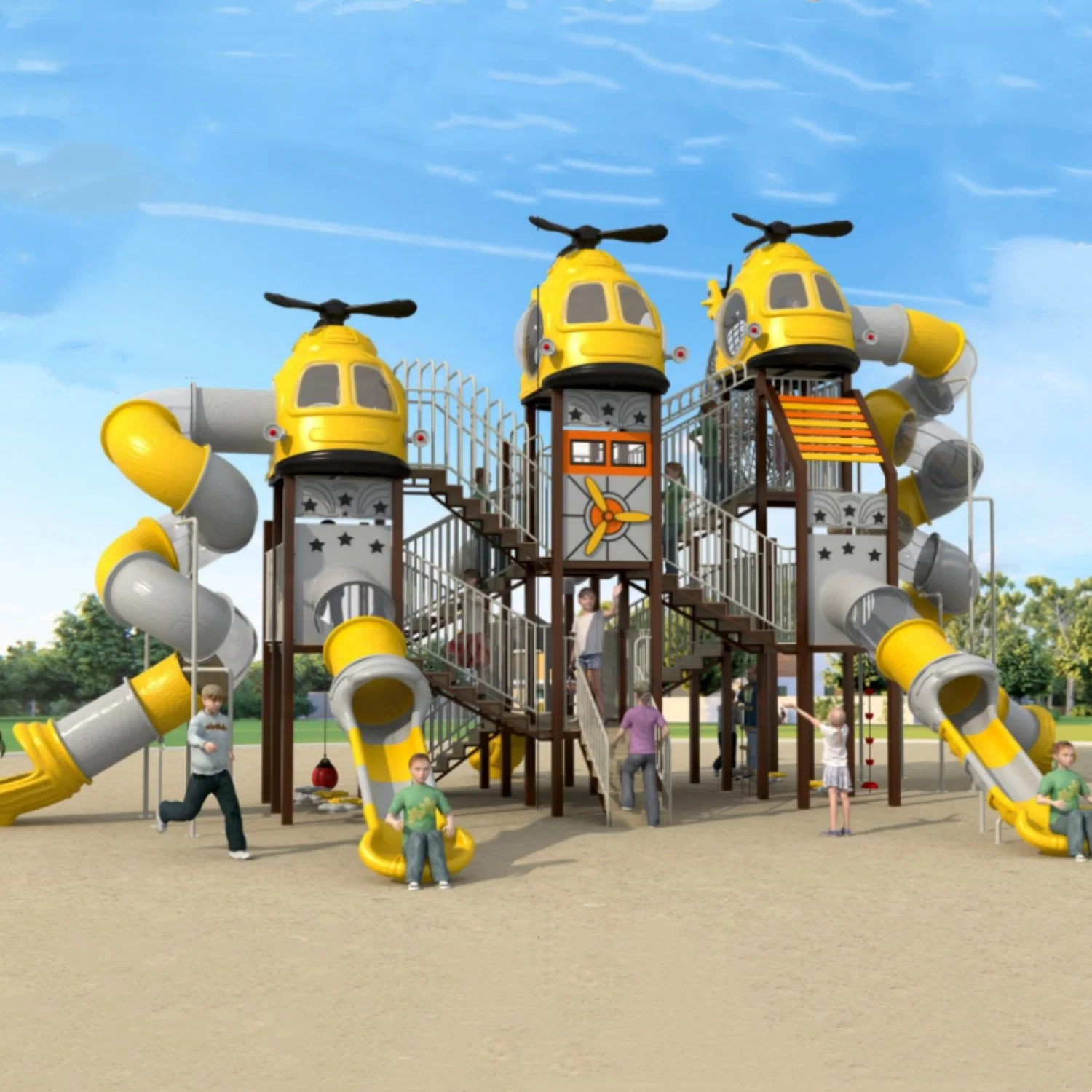 Customized Outdoor Playground Equipment, Children&prime; S Amusement Park, Large Plastic Slide