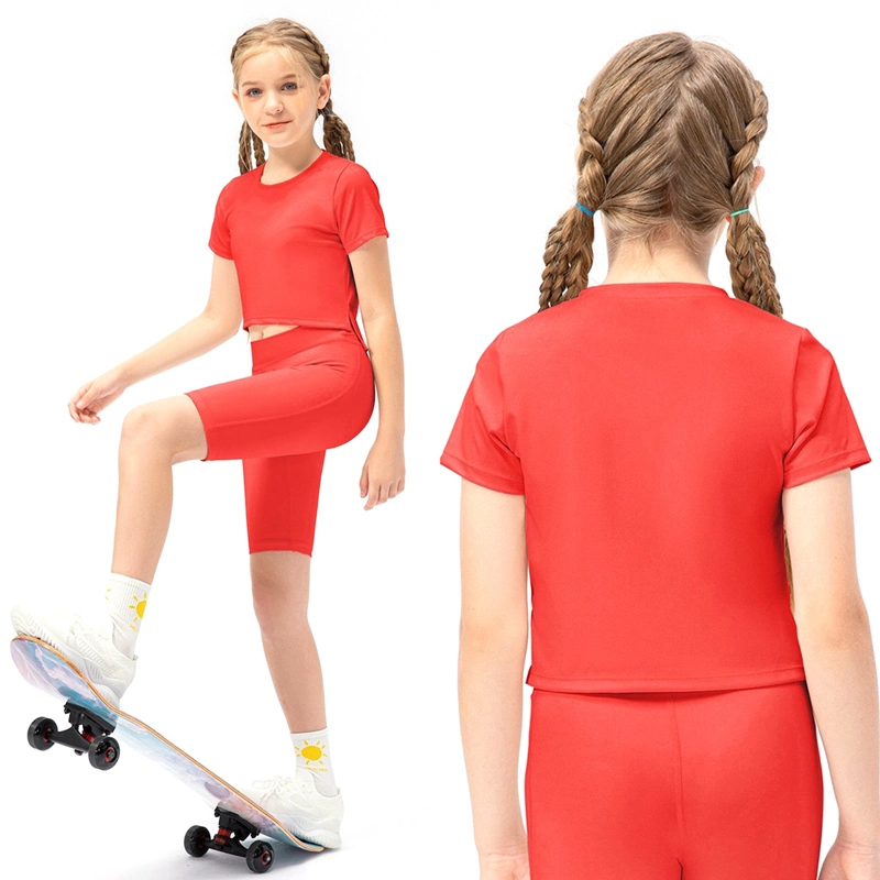 Suits cortos de manga corta de dos piezas para niñas pequeñas Y Active Biker Shorts ropa deportiva conjunto de elástico ligero Traje de vestir informal