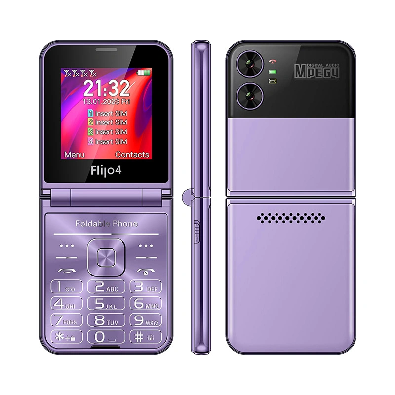 2023 Popular 2.55inch Flip Phone Uniwa F265 Big Keypad Four SIM Four Standby Mobile Phone