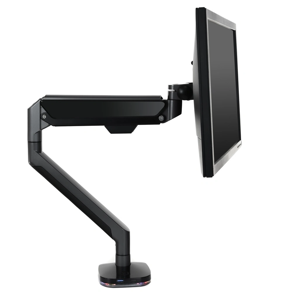 Soporte de monitor único gris espacial con USB Tipo C de carga RGB WS-Zb10u-G