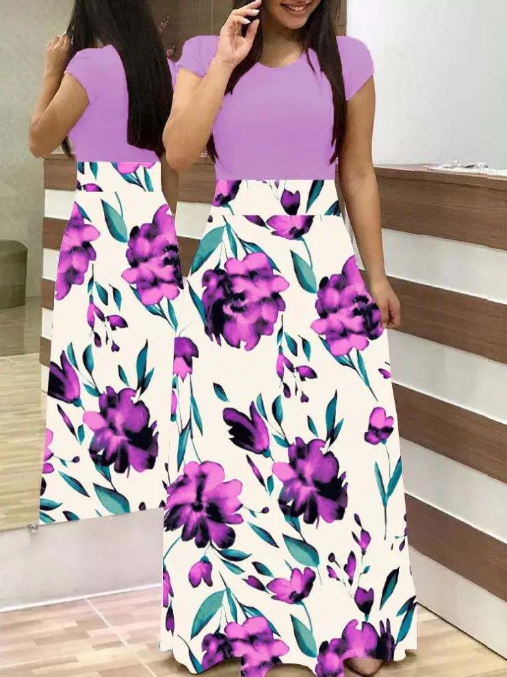 Elegante fiesta floral vestido maxi Lamas Verano vestido informal Moda Vestido de mujer