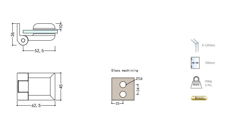 Brass Round Frame Square Bathroom Hinge Wall Against Glass Shower Room Fittings