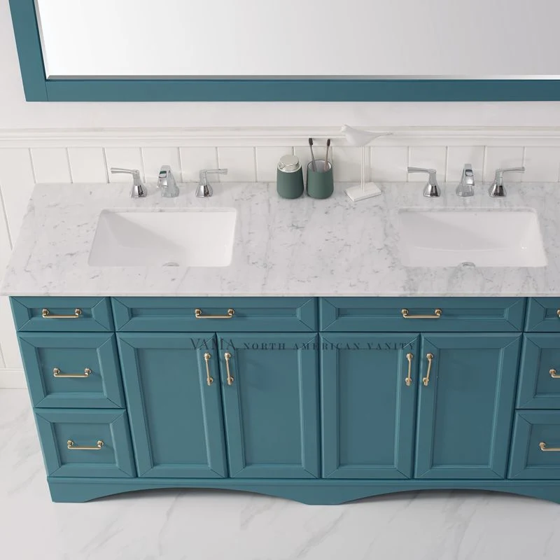 Vama 72 Inch Royal Green Traditional Design Floor Standing Bathroom Cabinet with White Ceramic Sink