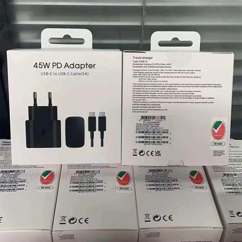 Carregador europeu de 2 pinos mais vendido, adaptador de 3 pinos, bloco, cubo, bico US Plug Adapt para Samsung 45W Cargatores Ta845