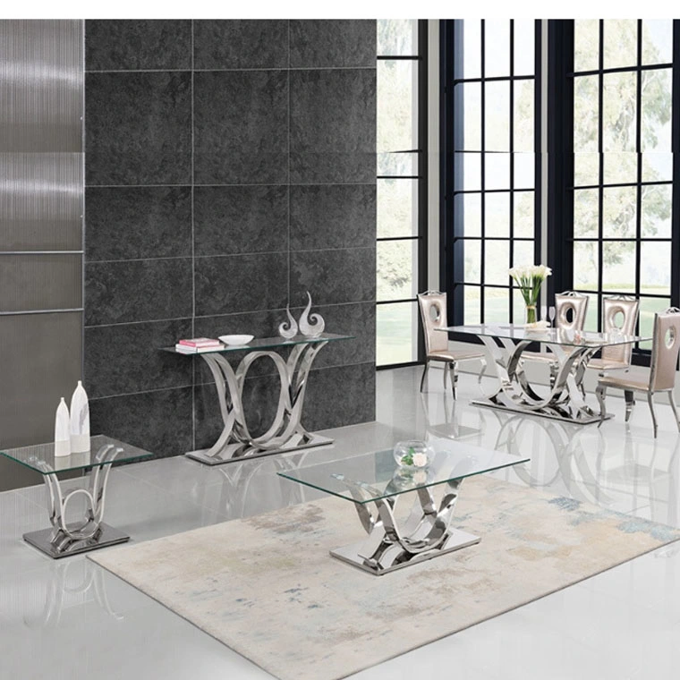 Contemporary Marble Dining Table with High Gloss Stainless Steel Base