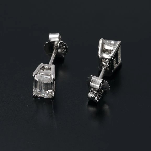 Customization Princess Cut Gra Moissanite 14K Gold Plated Earrings 6mm Stud Earring with D Gra Moissanite Platinum Gold Screw