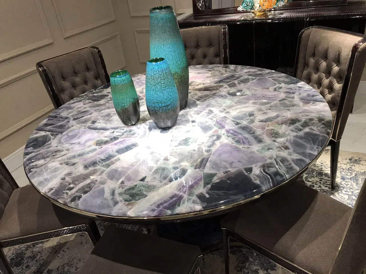 Dubai Indoor Luxury Round Green/Purple Marble Dining Table Can Be Customized