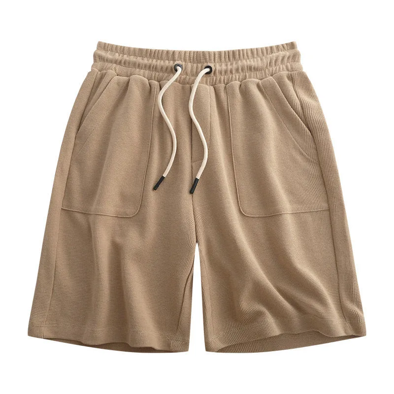 Pantalón deportivo de gofre de color sólido cordón ajustable Casual Pantalón corto estilo baggy para hombre Para mujeres Casual