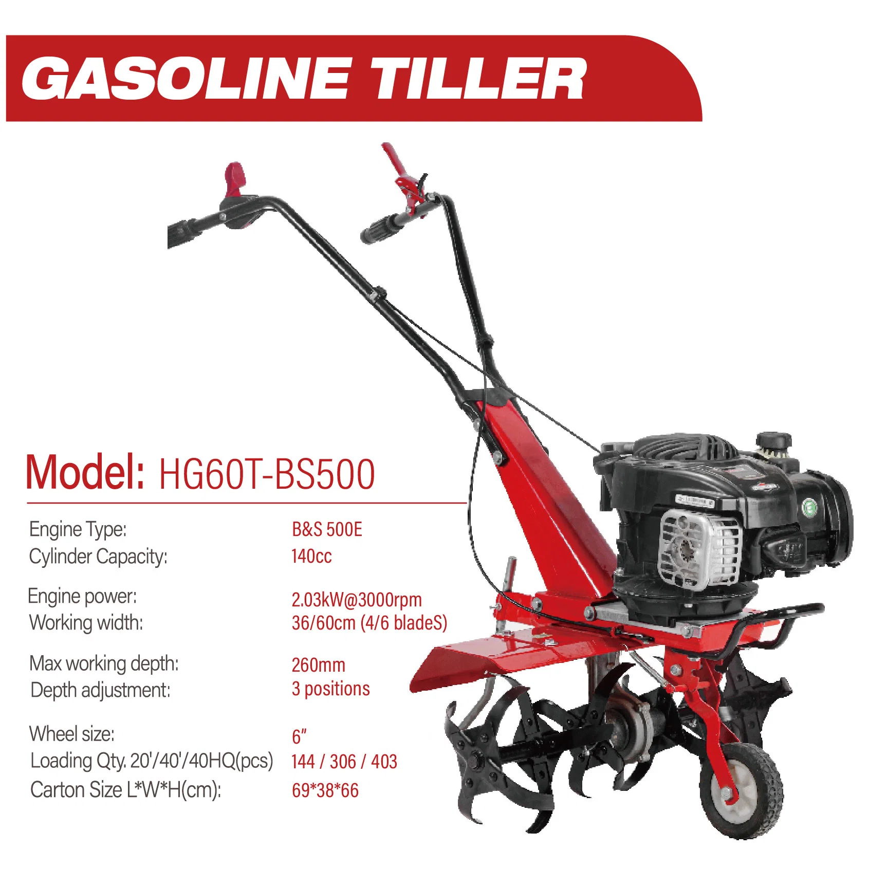 Hocheffiziente B&amp;S 500e Power Tiller 140cc Grubber Mini Tiller Rotary Für Farm