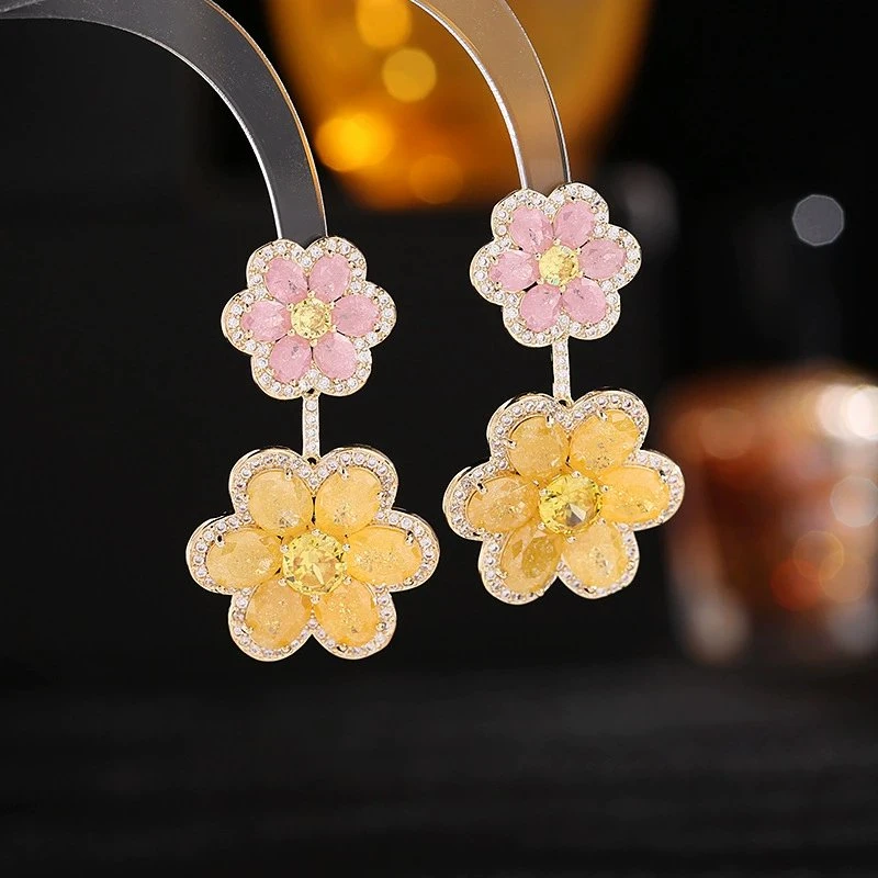 Brass with CZ Flower Ear Studs Earrings Fashion Jewelry Jewellery