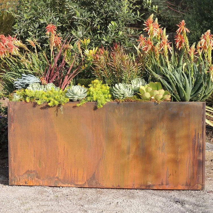 Simple Rectangular Corten Steel Flower Planter