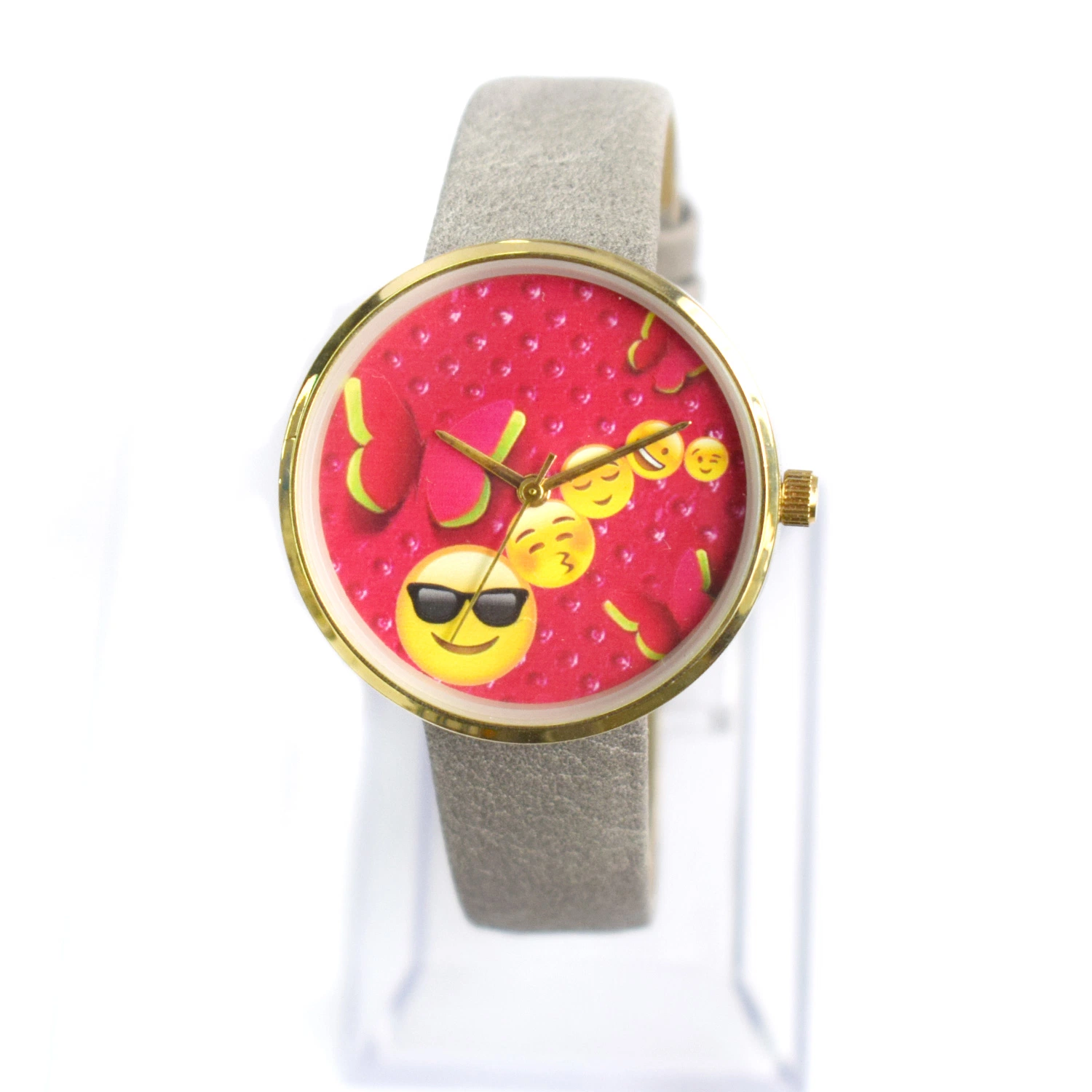 Emoji Funny Dial Gray Leather Strap Japan Movement Watches (cm19020)