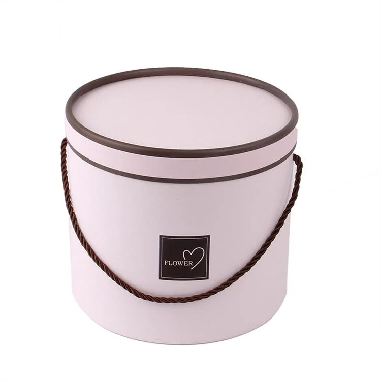 Fashion Custom Logo Rigid Cardboard Round Packaging Tube Box with Handle for Flower Store Packaging