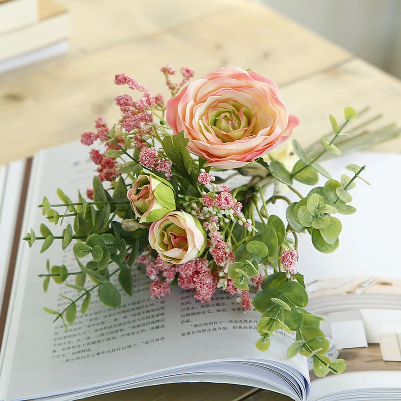 Flores artificiales flores de seda Leaf Hydrangea boda ramo de novia decoración floral