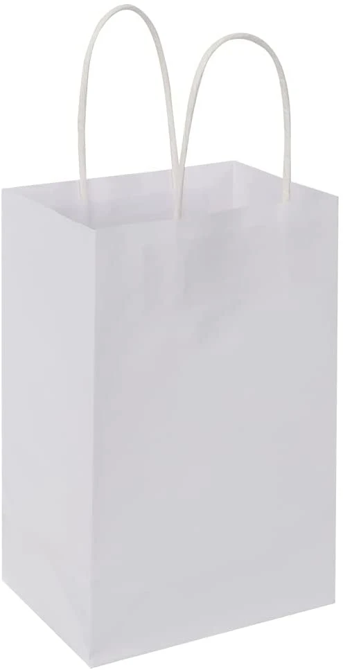 100 Pack 5.25X3.25X8.25 Inch Small Kraft Bags with Handles Bulk, Paper Bags Birthday Wedding Party Favors Grocery Retail Shopping Business Goody Craft.