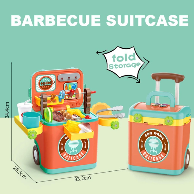 Whoesale Children Plastic 3 in 1 BBQ Game with Light and Sound Suitcase Table Pretend Play Toys Interesting Kids BBQ Set Toy