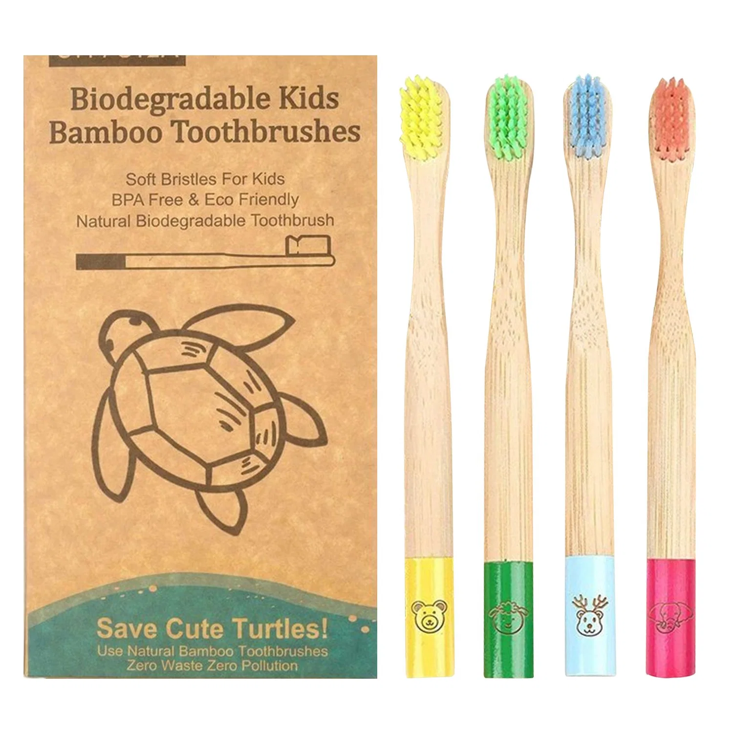 Bambú cepillo de carbón suave de cerdas, niños cepillo de dientes para niños pequeños Eco friendly