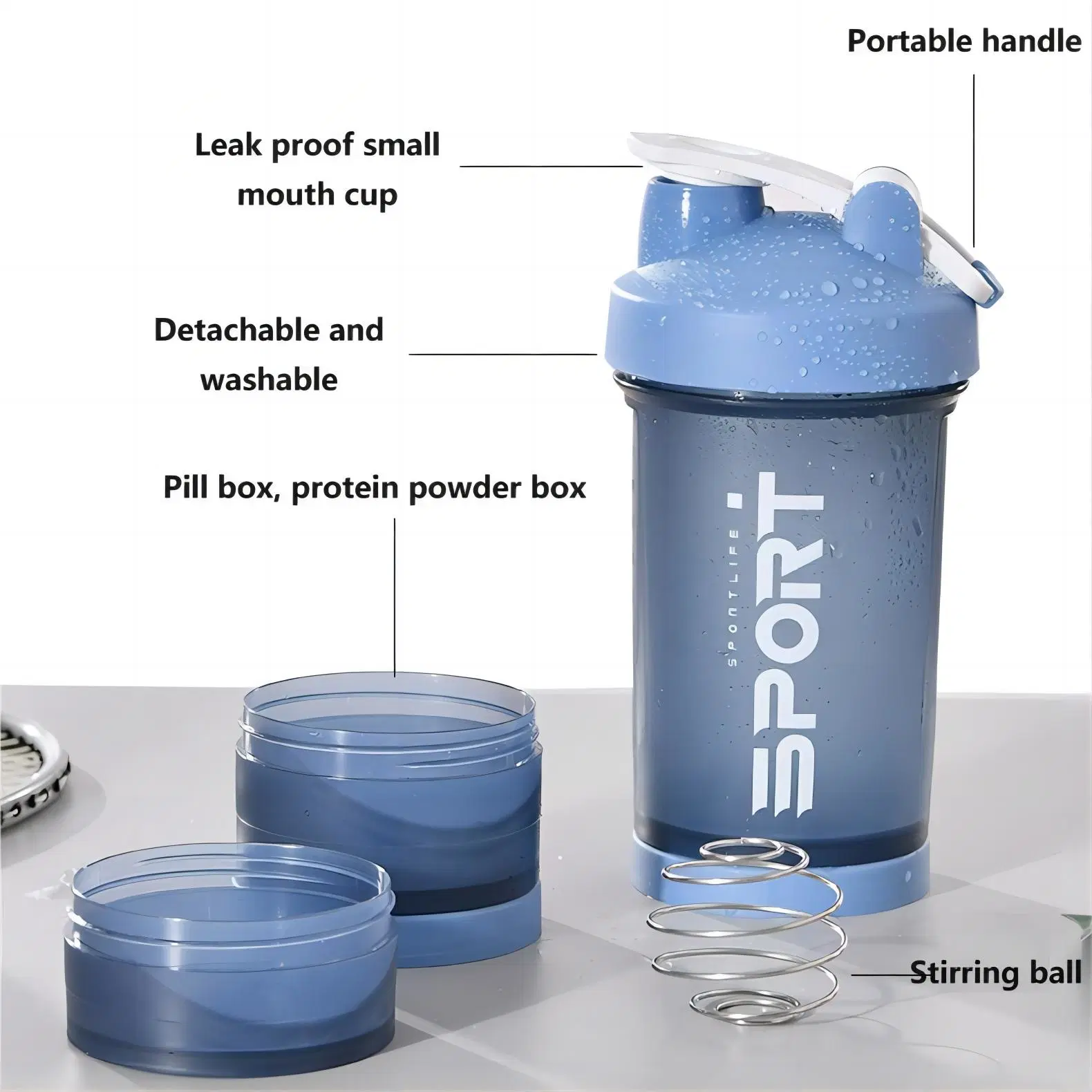 Wholesale/Supplier Tumbler Kettle Cup Protein Shaker Plastic Bottle with Powder Container Shaker Bottle Gym Protein