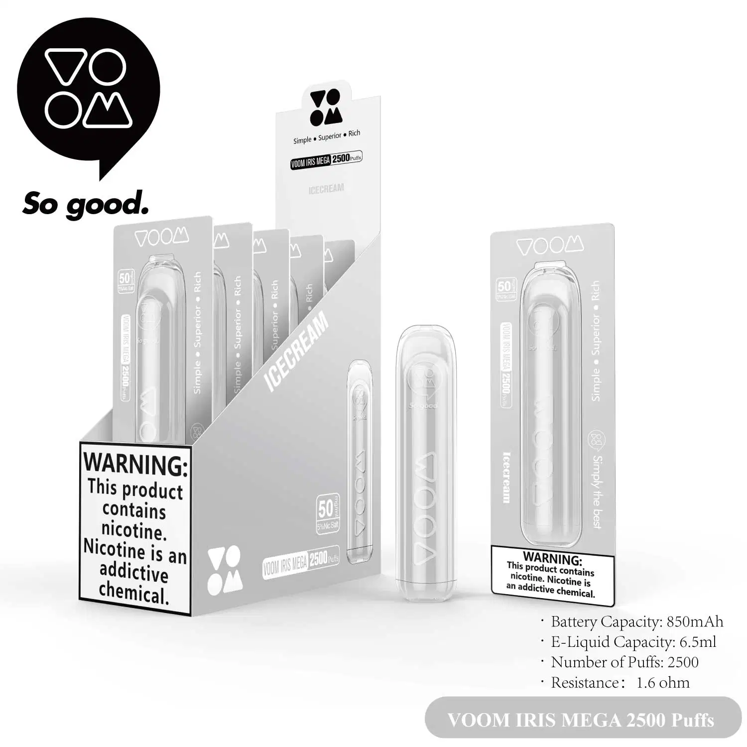 Voom Iris Mega Atacado 2500 puffs sabor de fruta e-Liquid Vape Caneta de papel de cigarros descartável eletrónica de alta qualidade