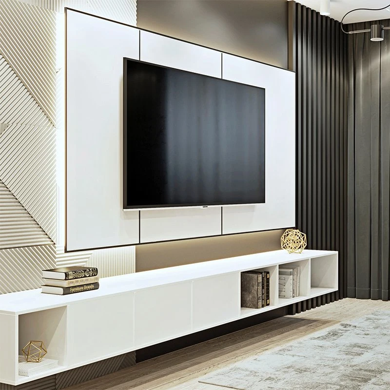 Armoire de télévision murale moderne blanc simple meuble TV TV étagère avec voyants