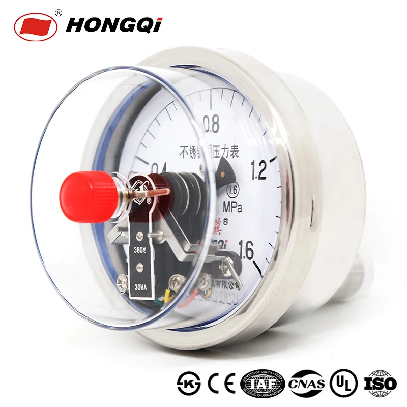 Hongqi 100mm Stainless Steel Axial Electric Contact Pressure Gauge