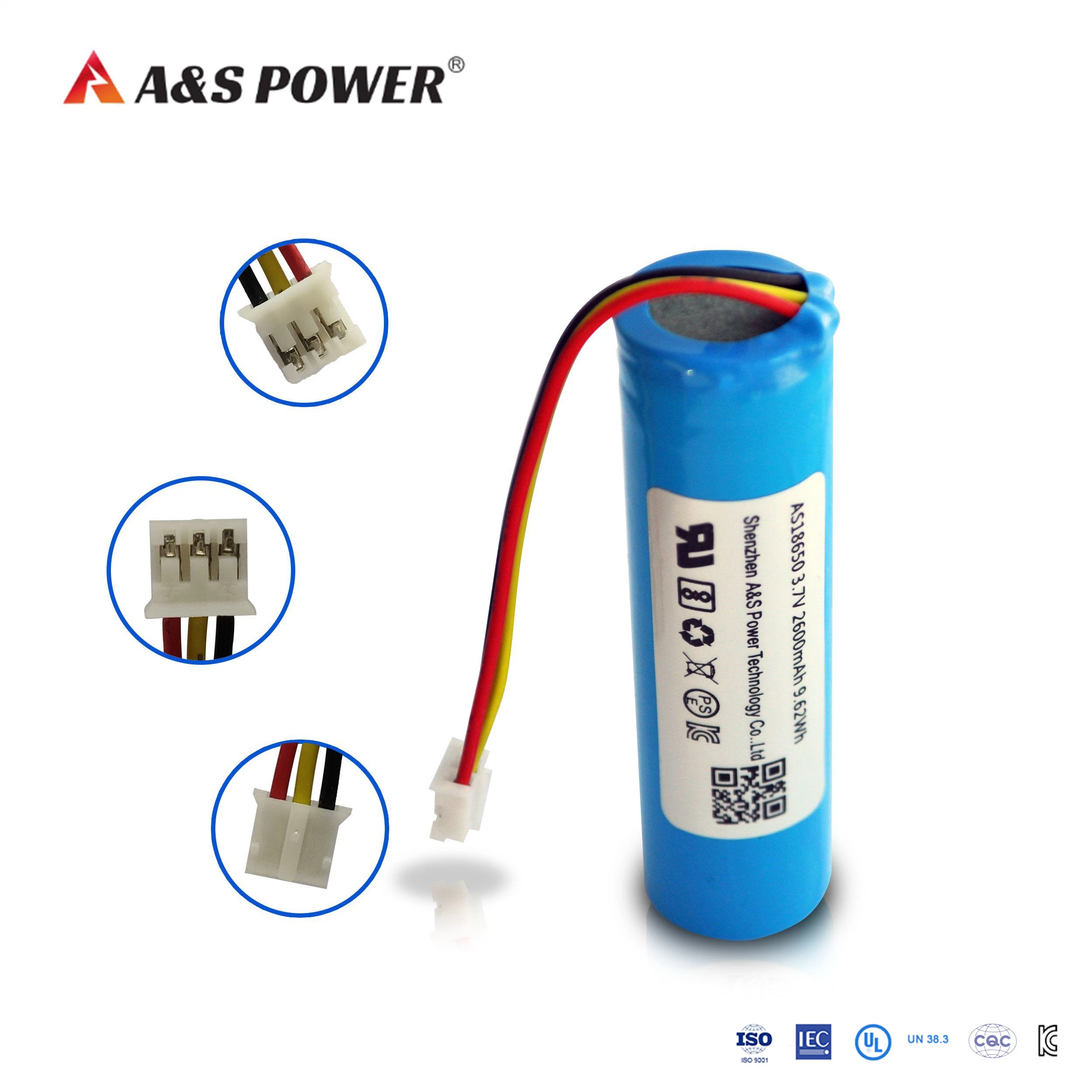 Factory/Manufacturer UL/PSE/CB/Kc/MSDS/Un38.3 Rechargeable Li Ion 3.7V 2600mAh 9.62wh Li-ion 18650 Lithium Ion Battery Cell Pack with PCM Wires Connector