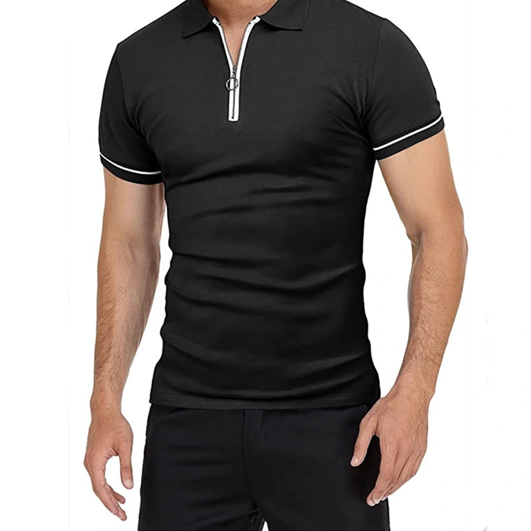 Men Color Block Zip Half Polo Shirt