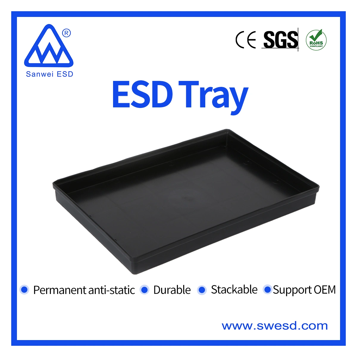 Black Electronic Tote Box ESD Tray with Drop Sides