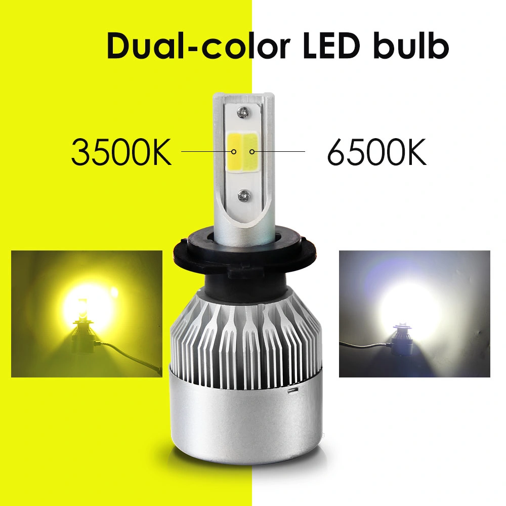 Dual Color Yellow Automobile Head Lamp H7 H11 9006 80W 1300lm H4 H13 Auto Car LED C6 Headlight Bulbs for Fog Light